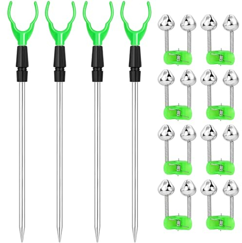 DONQL Lot de 4 Supports pour Canne à Pêche, Repose-Cannes Réglable avec 8 Grelots de Pêche, Porte-Cannes pour Pêche en Bordure, Mer, Lac, Rivière