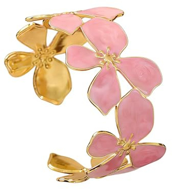 GoPaw Oro Pulsera Ancha Abierta De Acero Inoxidable para Mujer, Brazalete Grueso Dorado para Damas Niñas (Rosa)