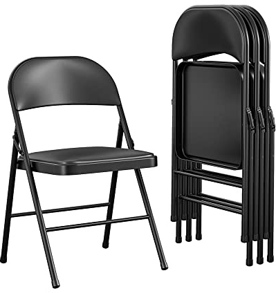 Cosco Premium Chaise Pliante en Métal Rembourrée en Vinyle 4PK Noir, 2.493 ft x 1.535 ft x 1.542 ft