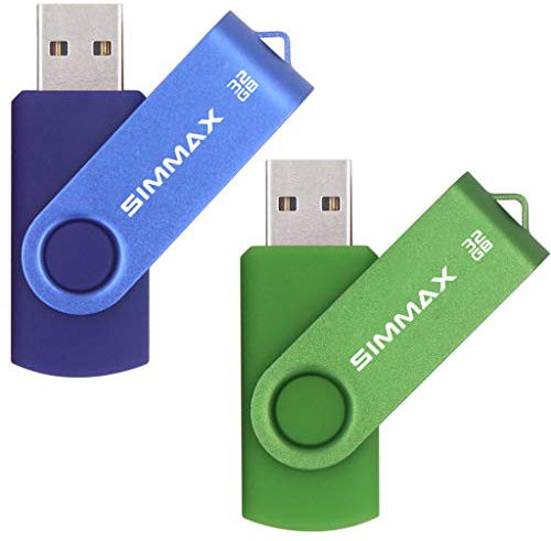 SIMMAX Chiavetta USB 2 pezzi 32GB Girevole Pendrive USB 2.0 Unità Memoria Flash (32GB Blu Verde)