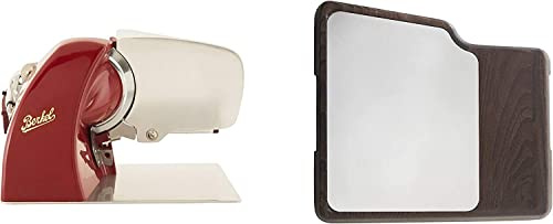 Berkel Home Line 200 Plus - Cortafiambres eléctrico en rojo – Nuevo modelo + tabla de cortar original Berkel de fresno y acero + tabla de roble hecha a mano