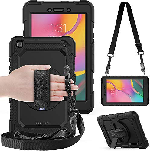 TECHGEAR Utility Funda Compatible con Samsung Galaxy Tab A 8.0 2019 (SM-T290 / SM-T295) - Funda Protectora Prueba de Choques Resistente Carcasa con Soporte Giratorio de 360 Grados y Correa de Hombro