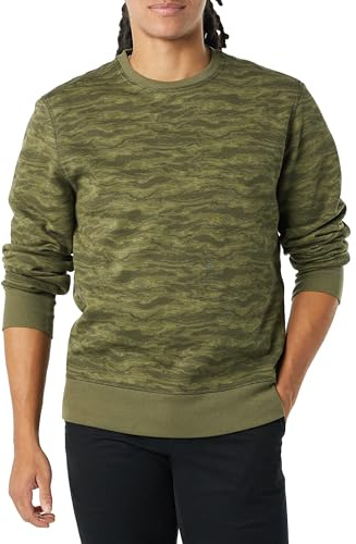Amazon Essentials Sudadera de Forro Polar con Cuello Redondo (Disponible en Tallas Grandes y Largos Especiales) Hombre, Verde Camuflaje Abstracto, XXL