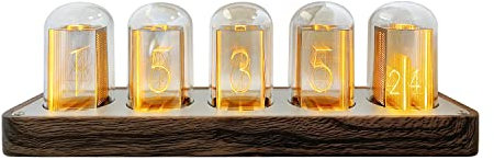 Lonyiabbi Nixie - Orologio a tubo elettronico, con LED che si illumina in stile retrò, moderno, in legno, alimentato tramite USB, decorazione per la casa, idea regalo (non richiede montaggio, 5 RGB)
