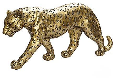 Polyroyal Cheetah Statue Home Decor Leopard Sculpture Resin Sitting Cheetah Figurine Desktop Table Top Ornament Decoration for Home Office-Gold Or Silver (Walking-Champagne Gold)