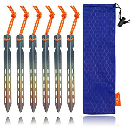 TiTo Titanium Camping Heringe,6Pcs Ultraleicht V-förmige Tragbare Zeltheringe mit Reflektierende Seila und Tragetasche für Outdoor Camping Strand Garten Zeltnägel ((10 * 10 * 160MM Colorful))
