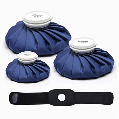 BICAREE Ensemble de 3 poches de glace réutilisables avec bande élastique pour les blessures - 3 tailles (15.2 cm/23 cm/28 cm) - Étanches - Élastiques et respirantes.