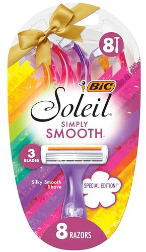 BIC Soleil Simply Smooth - Maquinillas de afeitar desechables para mujer, 3 cuchillas con tira de humedad para un afeitado suave y sedoso, juego de 8 piezas de afeitar