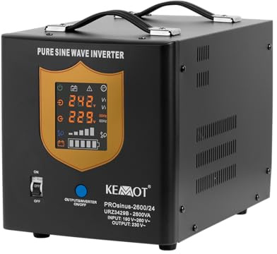 Kemot Fuente de alimentación de Emergencia PROsinus-2600 Inversor con Onda sinusoidal Pura y función de Carga, Negro