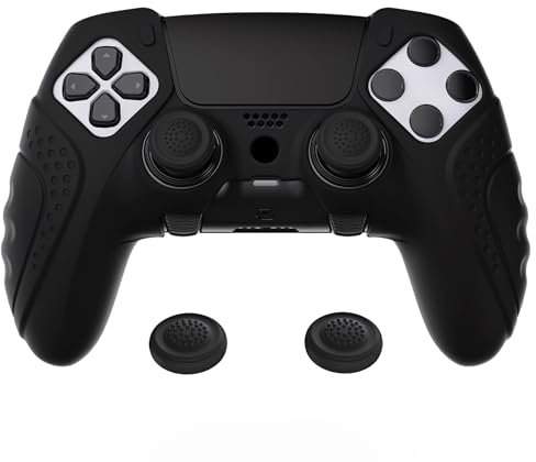 PlayVital Guardian Edition Anti-Slip Ergonomic Silicone Cover Case for ps5 Edge Controller, Soft Rubber Protector Skin for ps5 Edge Wireless Controller with Thumb Grip Caps - Black