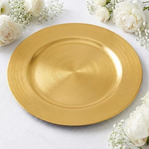 CN.JIAHE 13inch Round Plastic Charger Plates Set of 8,Gold Charger for Dinner Plates,Decorative plates for Wedding,Party,Event Tabletop. (Metallic foil Gold)