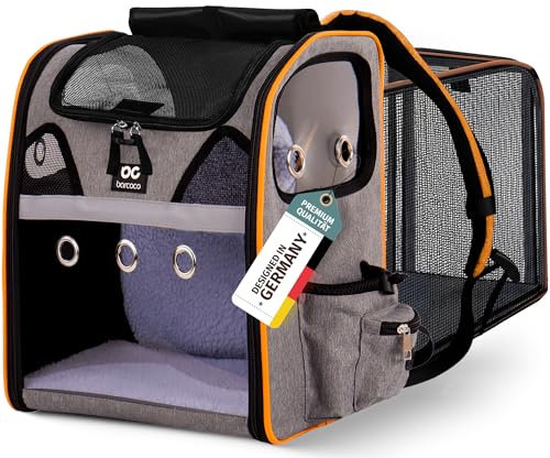 barcoco Katzenrucksack große Katzen Hunderucksack Rucksack für Katzen Damen Herren - Hunde bis 6 kg Transportrucksack Haustier Transport Tasche erweitbar Leicht stabil (Grau)