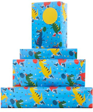 UK Greetings | Multipack of Wrapping Paper & Tags for Birthday | Gift Wrapping Set | Birthdays/Weddings/Father's Day | Dinosaur Design | Pack of 2