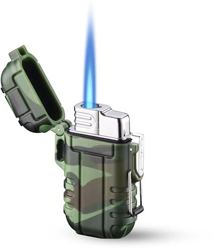 JETSPEC Waterproof Butane Lighter with Lock - Windproof & Adjustable Jet Flame for Fireplace, Fireworks, Grill, Camping, BBQ