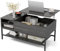 COSTWAY Lift Up Top Coffee Table, Wooden Lifting Cocktail Center Table with Hidden Storage Compartment and Open Shelf, Metal Frame Rectangle Accent Sofa Side Tea Table for Living Room (Grey)