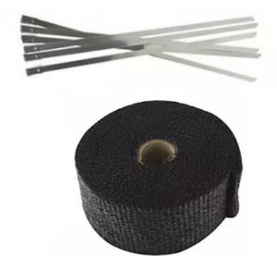 Hitzeschutzband Auspuffband,Hitzeschutzband Basaltfaser Auspuffband,Hitzeschutzband Basaltfaser,5M*2.5CM Hitzeschutzband Auspuff Gelb mit 6 Edelstahl Kabelbinder,Titan Hitzeschutzband aus Basaltfaser