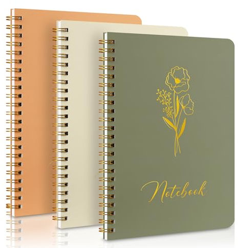 Lanpn Spirale Notizbuch Notizbücher 3 Stück 20x14 cm, 100 g/m² Abreißseite Liniertes Ringblöcke Notizheft, Collegeblock Notizblock mit Tasche für Schule Reisen Büro Mann Frau