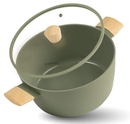 Römertopf 24 cm kastrull - med glaslock, 4 l kapacitet, aluminium med keramisk non-stick beläggning, lämplig för alla typer av spisar inklusive induktion, grön