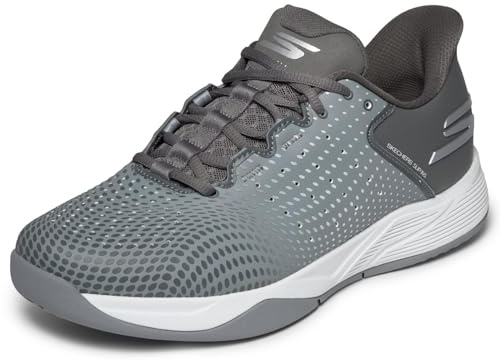 Skechers Men's Viper Court Reload Pickleball-Shoes, Grey Synthetic/Charcoal/Textile/Trim, 9 UK