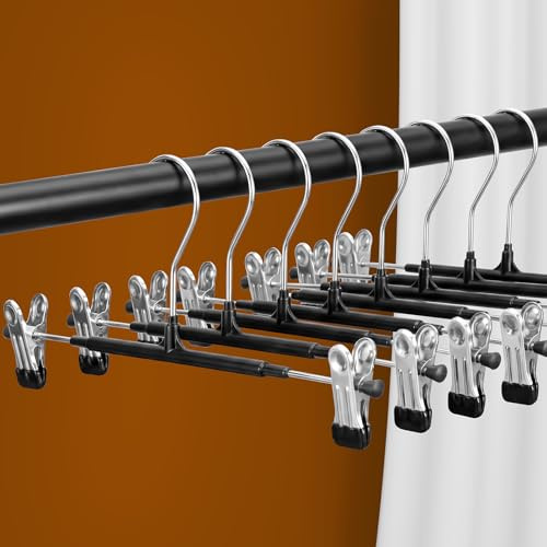 SOULNAMAN Lot de 20 cintres réglables pour pantalons, jupes, cintres robustes et peu encombrants, crochet pivotant à 360°, antidérapant pour jupe, chaussettes
