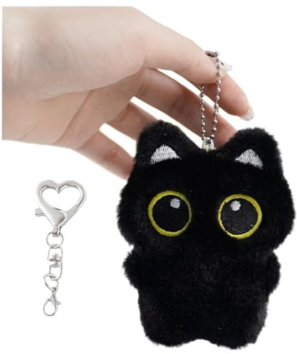 HUIJUFU Portachiavi in peluche a forma di gatto nero, ciondolo per borsa, idea regalo per donne