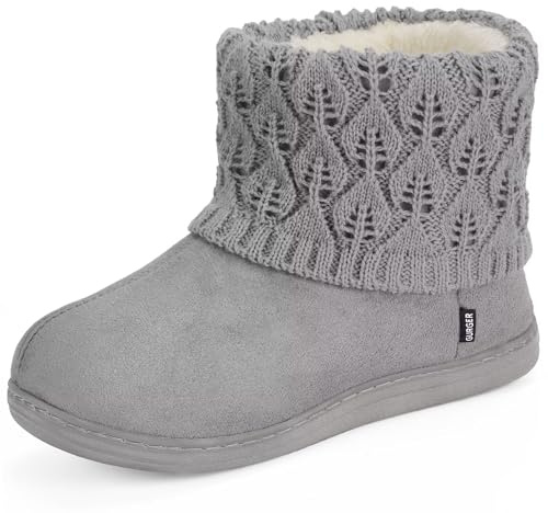 GURGER Botas de Estar por Casa Hombre Mujer Invierno Zapatillas de Casa Altas Forro Cálido de Peluche Pantuflas Botines Antideslizantes y Suaves Gris 38 39