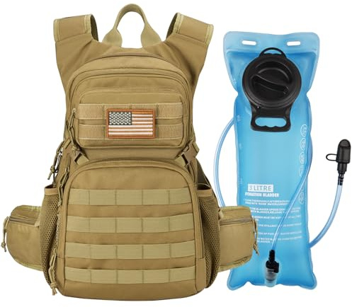CVLIFE Hydration Backpack with 3L TPU Water Bladder, 22L Tactical Hiking Backpack for Men Women, Heavy Duty Molle Water Backpack with Multiple Compartments for Cycling Running Hunting Camping (Khaki)
