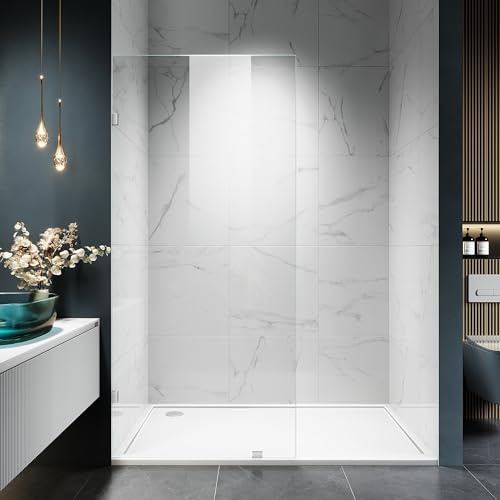 Shower Glass Panel, 34 W x 78.75 H Fixed Shower Screen Panel with 3/8(10mm) SGCC Clear Tempered Glass, Frameless Walk in Shower Door for Bathroom (Chrome, 34 W x 78.75 H)