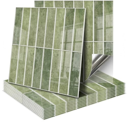3D Fliesenaufkleber, 10-Stück Fliesen Selbstklebend, 30 * 30 cm Klebefliesen Küchenrückwand Wandfliesen Selbstklebend Für Wohnzimmer, Schlafzimmer, Küche, Badezimmer(Senfgrün)