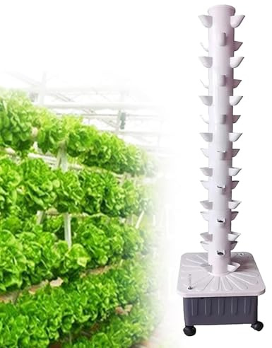 Système de culture hydroponique vertical à 15 niveaux avec 45 sites de culture – Kit hydroponique et aquaponique intérieur/extérieur pour herbes, légumes | Design tour peu encombrante
