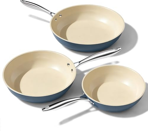 UUKRAVE Padella in ceramica senza teflon, set di padelle a induzione, padella in ceramica senza ptfe e pfoa, 20/24/28 cm, in ceramica, adatta a tutti i piani cottura, adatta al forno, lavabile in