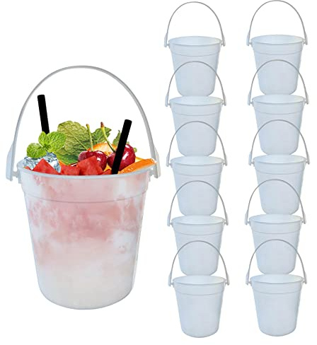 Takingup Secchielli per Bevande al Rum, 10 secchielli per Il Ghiaccio riutilizzabili in plastica da 1 litro per Feste, Cocktail, Rum, Vino, Birra, per Il Ghiaccio Trasparenti per Feste