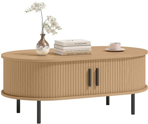 HOMCOM Table Basse Ovale en Bois, 100 x 55 x 40 cm, Effet Bois Naturel