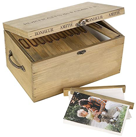 Dibor Photo Album Box - Wooden Memory Box Holds 192 Standard 6x4 Photographs Wedding Anniversary Photo Album Gift (CF43)