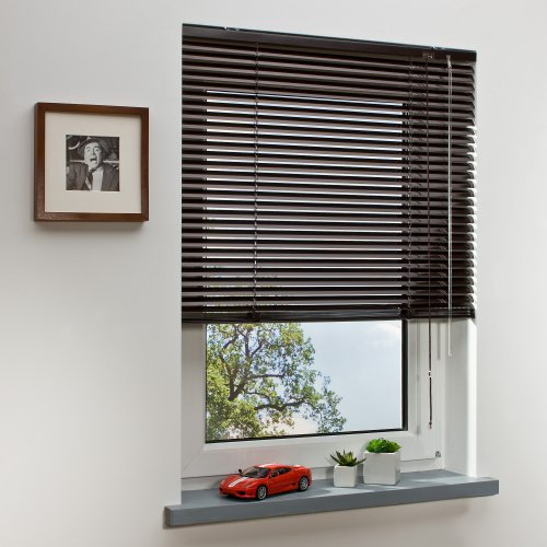 Liedeco Aluminium Jalousie 240 cm breit x 160 cm hoch Mocca Dunkelbraun Braun Alu Lamellen Metall Rollo Jalousette Fensterjalousie