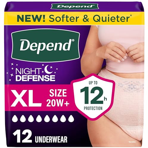 Depend Night Defense Incontinence Underwear for Women, Disposable, Overnight, Extra-Large, Blush, 12 Count (Packaging May Vary)