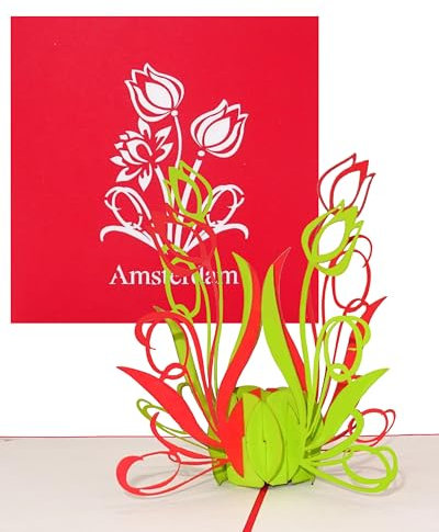 Pop-Up Karte Tulpen aus Amsterdam - Pop Up Karte als Geschenkidee & Geburtstagskarte - Souvenir, Dekoration, Gutschein, Deko und Reisegutschein Amsterdam & Holland