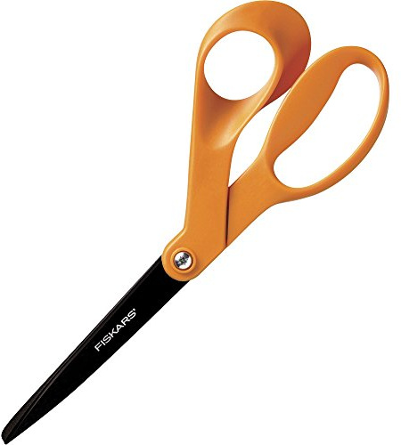 Fiskars Non-Stick Bent Handle Right Handed Pointed Scissors, 8 Inches, Orange