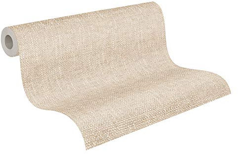 A.S. Création Strukturprofiltapete Natural Textiles Unitapete einfarbig 10,05 m x 0,53 m braun weiß 915061 9150-61