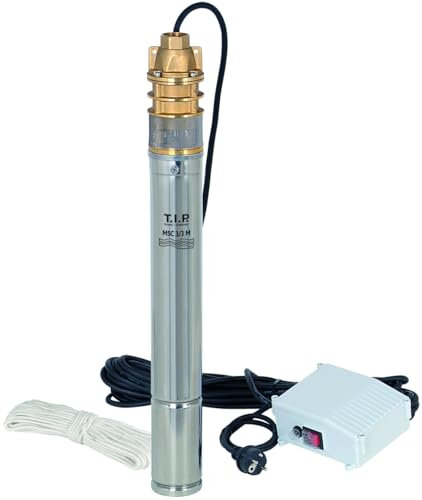 T.I.P. Brunnenpumpe 3 - Periphere Tiefbrunnenpumpe Edelstahl (58 m Förderhöhe, 5,8 bar Druck, 2.520l/h Fördermenge, sandsicher bis 150g/m³, externe Kontrolleinheit, inkl. Ablassseil) MSC 3/3 M, 30192