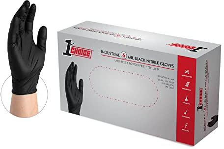 1st Choice Nitrile Gloves, Disposable, Latex-Free, Black, 6 Mil, for Mechanics, Cleaning, Automotive, Medium, Box of 100
