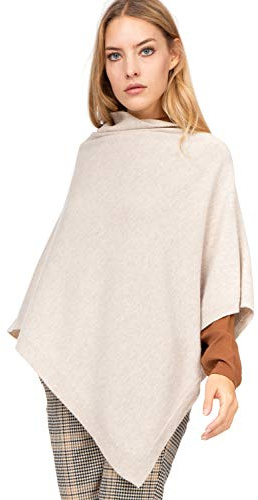 Marine Cashmere - Cashmere Blend Poncho for Women, Delicate and Soft Cashmere Yarn, Made in Italy (Beige)