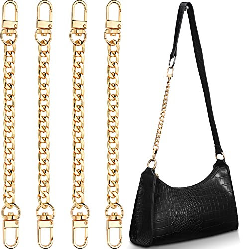 4 Stücke Geldbörse Ketten Riemen 7,9 Zoll DIY Flachketten Riemen Extender Griff Tasche Zubehör Charms Dekoration für Handtaschen Umhängetasche (Gold)