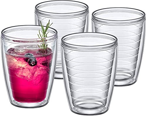 Amazing Abby Alaska 16-Ounce Insulated Tumblers (Set of 4), Double-Wall All-Clear Reusable BPA-Free Shatter-Proof Dishwasher-Safe Plastic Drinking Glasses