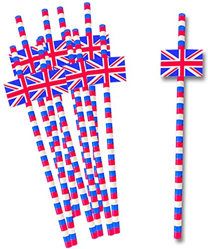 Lizzy Union Jack Party Decorations | King Charles III Coronation 2023 | Indoor or Outdoor Party Supplies Decorations VE Day Celebrations Football Games (20pk Union Jack Paper Straws)