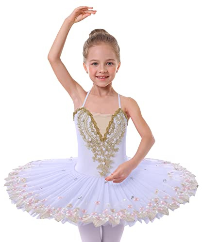 OBEEII Ballettkleidung Mädchen Tütü Mädchen Ballettkleid Mädchen Ballettrock Mädchen Schwan Ballettanzug Mädchen Ballettkleidung Kinder Eiskunstlauf Kleider Mädchen Kostüm Ballerina Mädchen 5-6 Jahre
