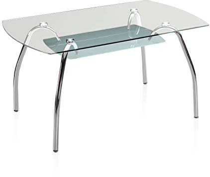 duehome | Mesa de Comedor Fija, Mesa Salon o Cocina, Modelo Ove, Acabado en Cromo y Cristal Templado, Medidas: 150 cm (Largo) x 90 cm (Ancho) x 75 cm (Alto)