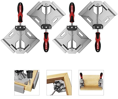 WETOLS Corner Clamp for Woodworking 4PCS 90 Degree Right Angle Clamp with Adjustable Aluminum Alloy Swing Jaw, Single Handle Clamps for Woodworking, Photo Framing, Gifts for Men Dad