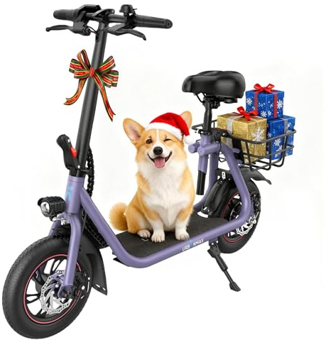 URBANMAX C1 Electric Scooter with Seat,450W Powerful Motor up to 20 Miles Range,Foldable E-Scooter for Adults Max Speed 15.5Mph,12 Pneumatic Tires for Commuting & Errands,Deep Purple