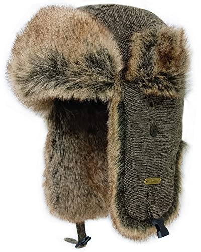 HEYANN Ushanka - Cappello Invernale da Pilota in Finta Pelliccia, Caldo, da Uomo, con paraorecchie, Antivento, per attività all'aperto, Brownhua-sanse, XXL/3XL